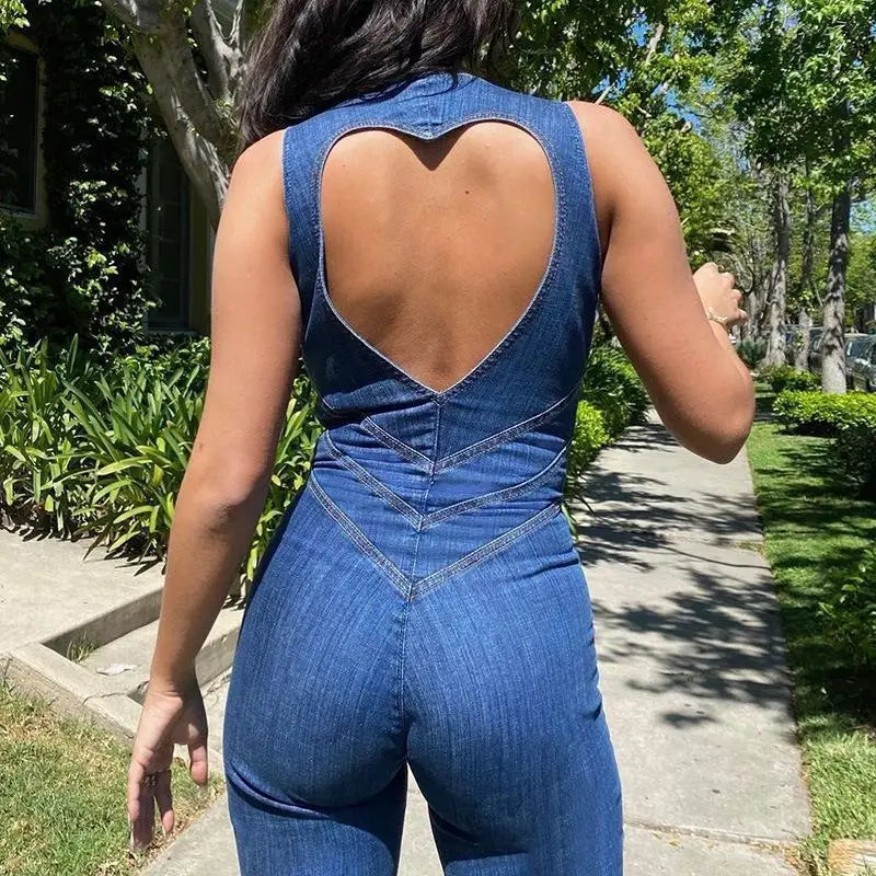 Wide-Leg Retro Denim Jumpsuit