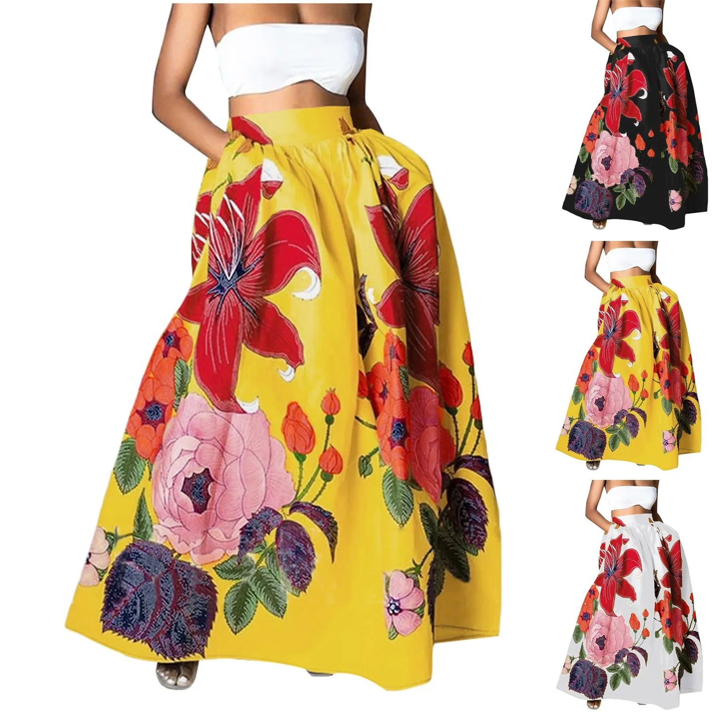 Retro Pockets Floral Print Loose Half-Skirt