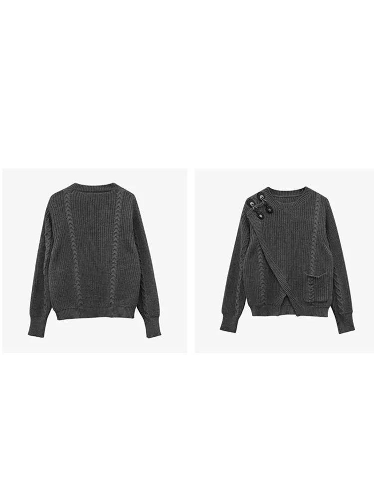 Knitted Oversized Sweater For Women - Asymmetrical Pullover