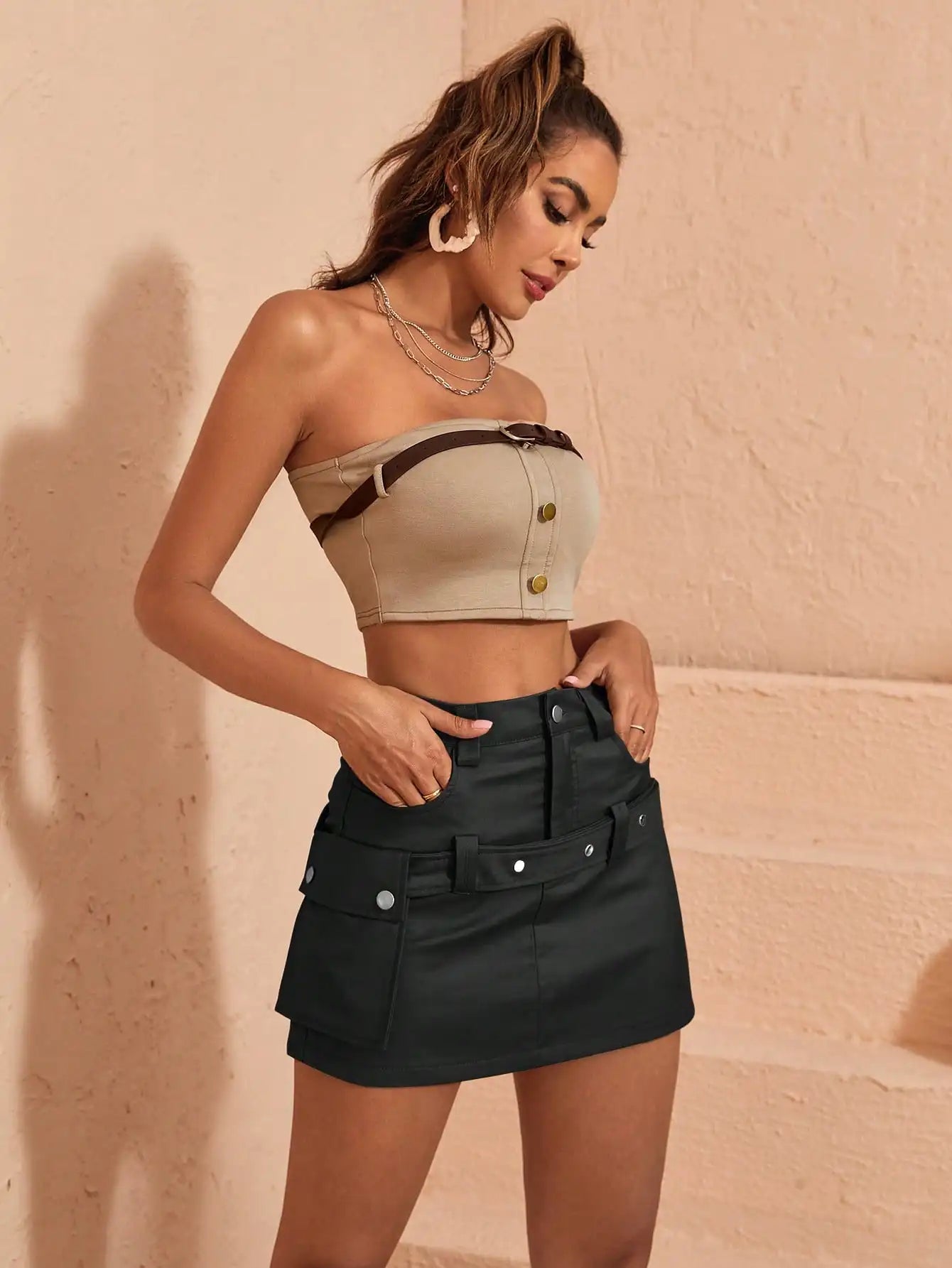 Chic Trendy Cargo Vintage Flap Pocket Mini Skirt