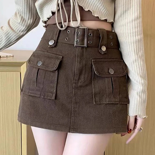 Vintage Denim Cargo Mini Skirt