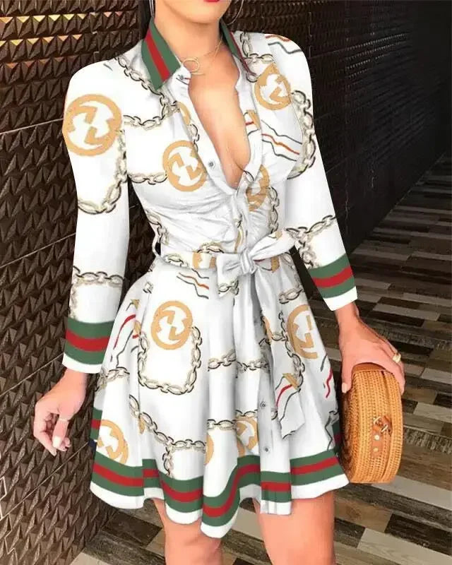 Casual Long-Sleeve Dress With Buttons & Lapels