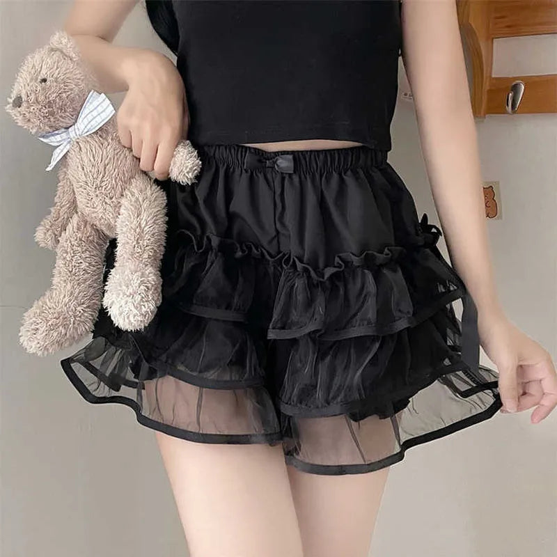 Womens Lace Ruffle Bloomers Shorts Layered Pettipants Victorian Pumpkin Pants Panties Booty Shorts Lolita Dress Safety Shorts