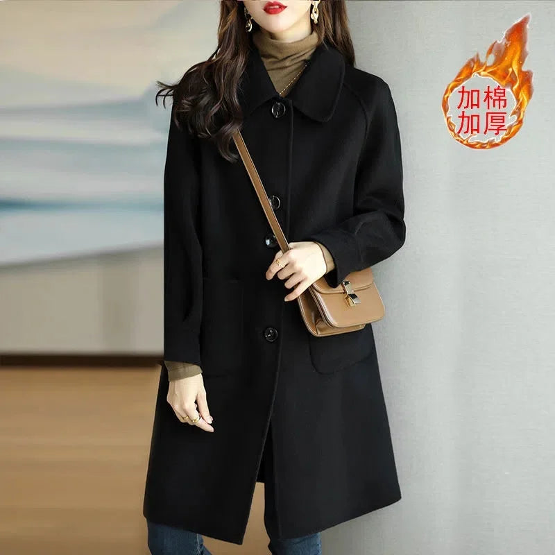 New-Style Thickened Slim Temperament Mid-Length Woollen Jacket For Women