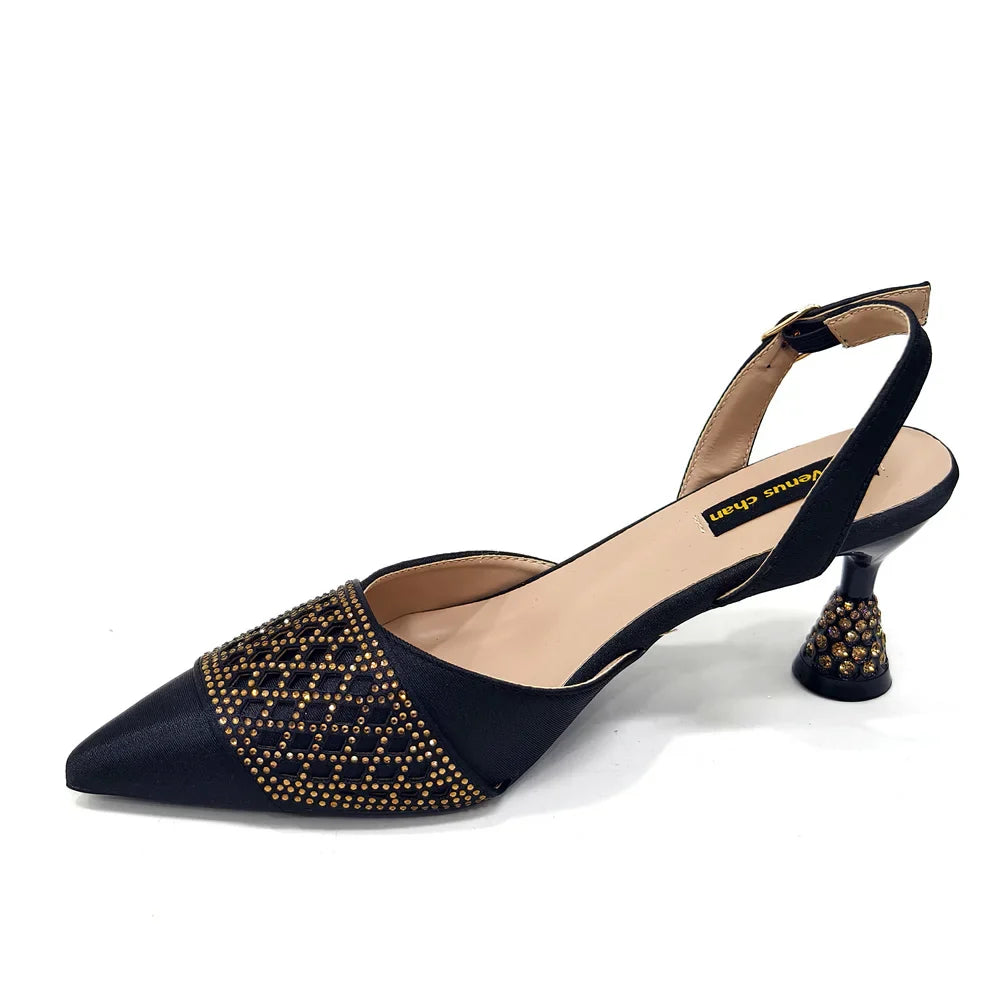 New Elegant Heels & Rhinestone Handbag Set