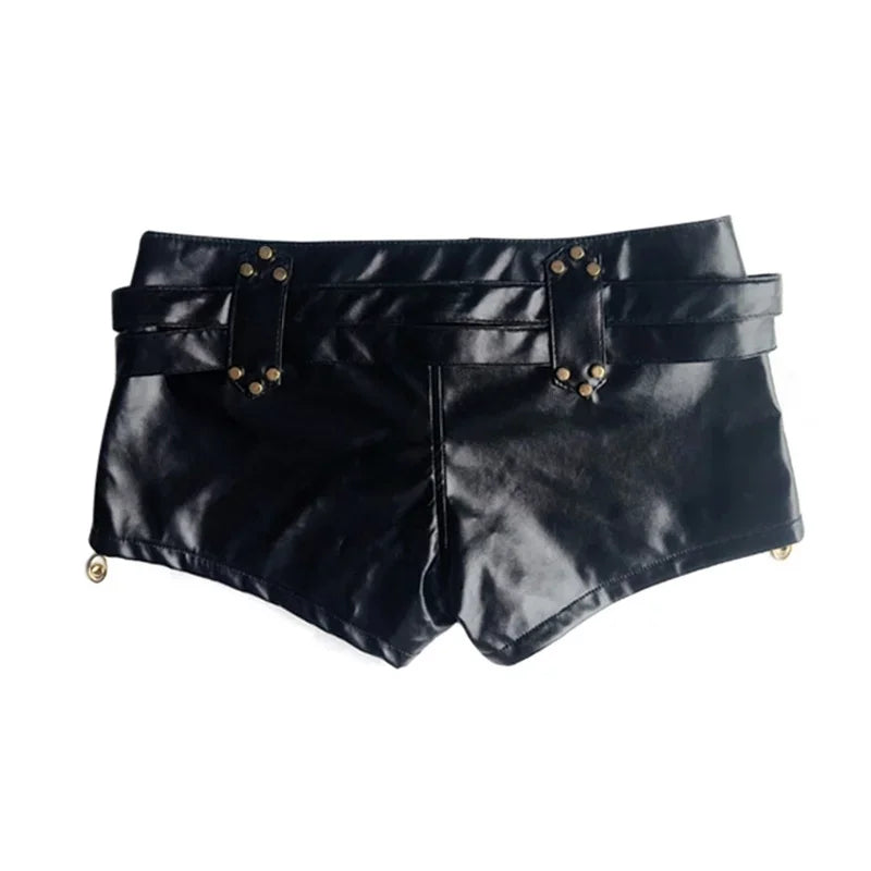 Side-Zipper Splicing Low-Waist Leather-Belt Hip-Lift Three-Quarter Shorts