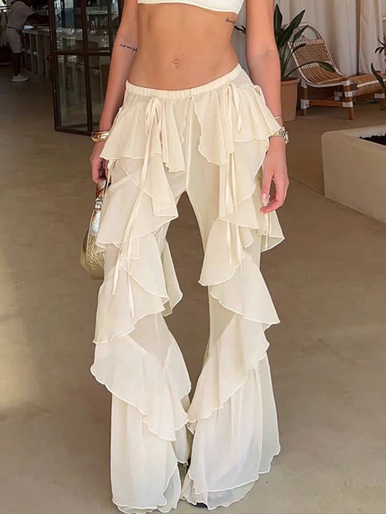 Women's Irregular Tierred Flared Trousers