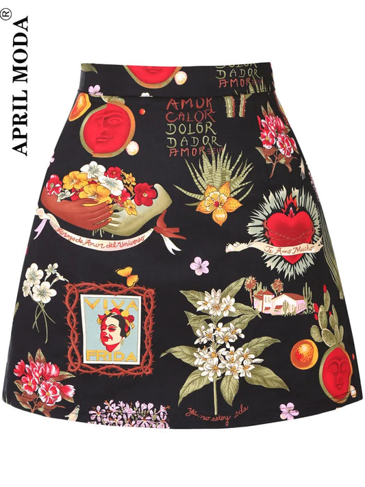 Vintage Floral Mini Skirt For Women