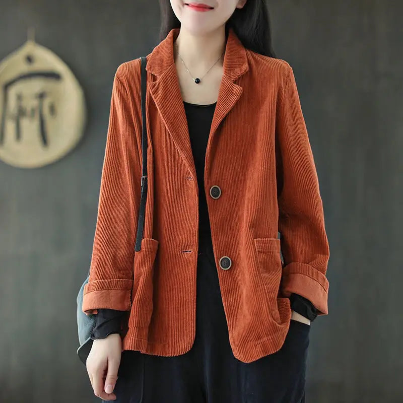 Vintage Suit-Collar Solid-Colour Jacket For Women