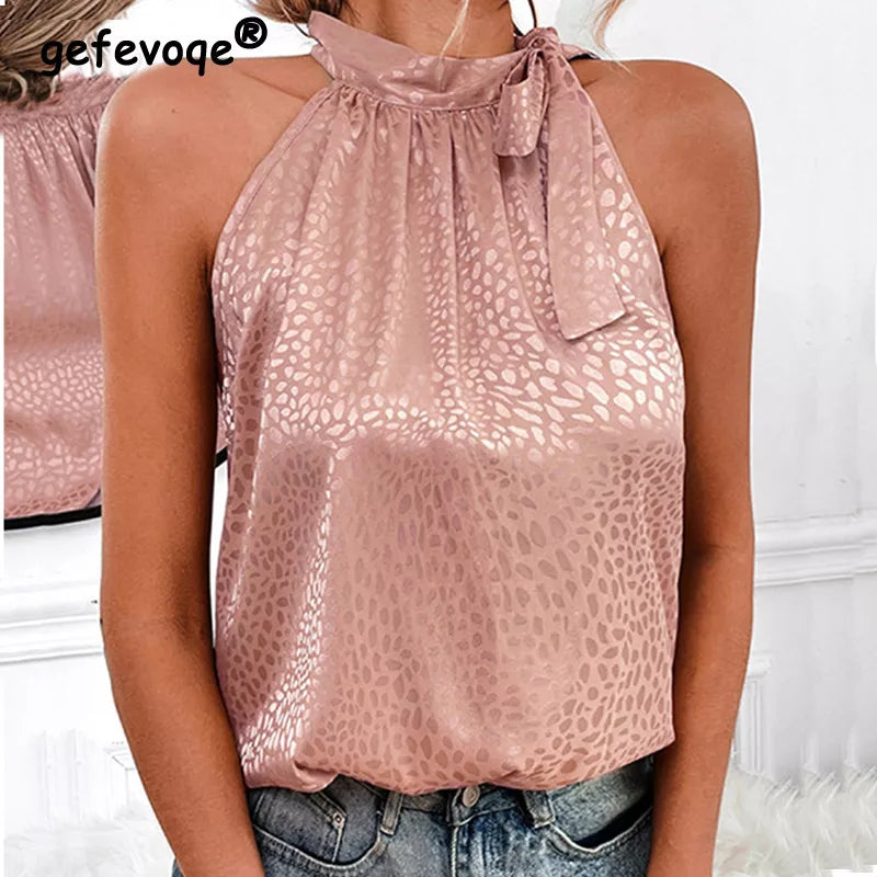 Off-Shoulder Halter Lacing Chiffon Women's Blouse