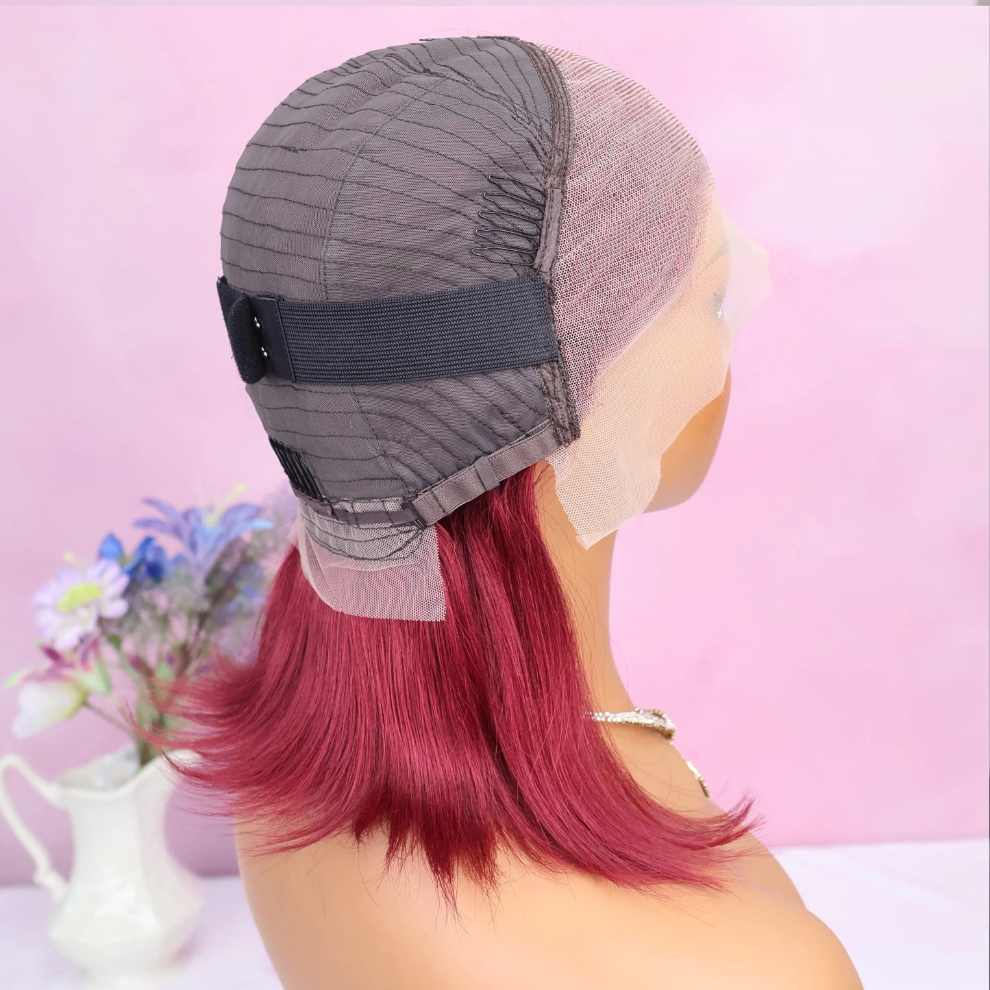 Burgundy Straight Short Brazilian Human Hair Wig