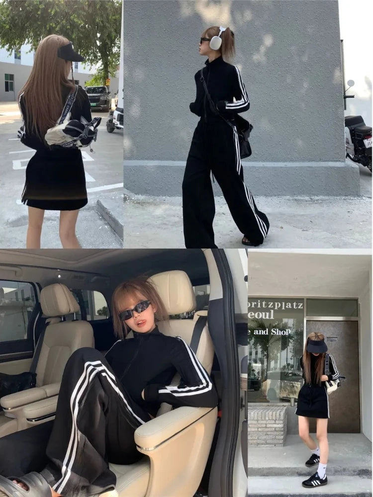 Women's Tracksuit - Long-Sleeve Zipper Short Jacket + Wide-Leg Pants