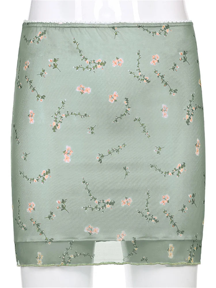 Floral Printed Two-Layer Mini Skirt