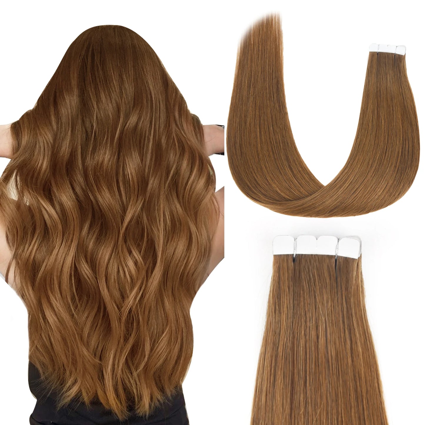 K.S WIGS Mini Tape in Hair Extensions Human Hair Straight Seamless Skin Weft Real Natural Brazilian Hair For Women Balayage 10Pc
