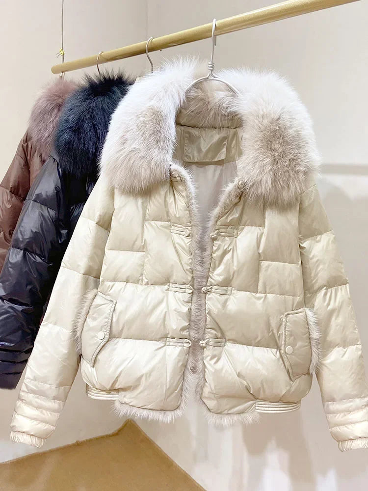 Women's New Winter Big Fur Collar Stitching Mink Short Down Jacket