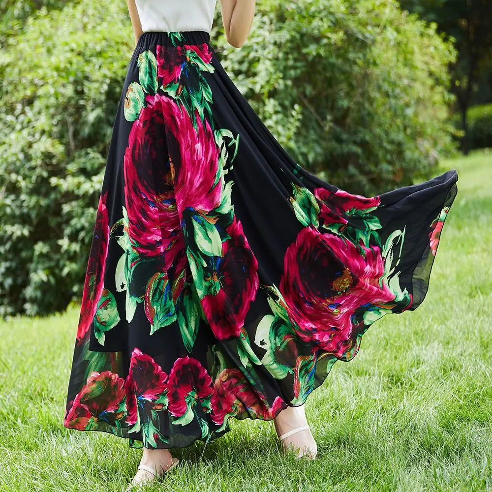 Big-Hem Flower Maxi Skirt