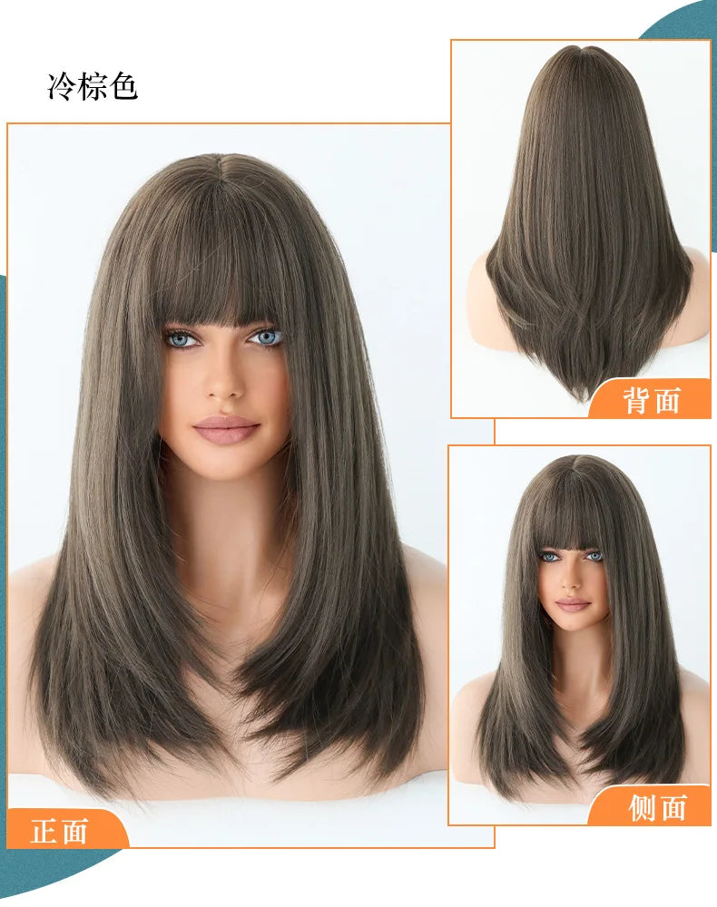 22“ Long Omber 3Style Black Brown Straight Women’s Cosplay Hair Wig