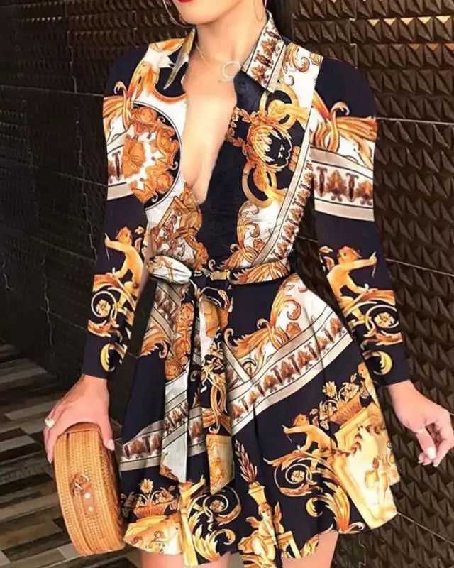 Casual Long-Sleeve Dress With Buttons & Lapels