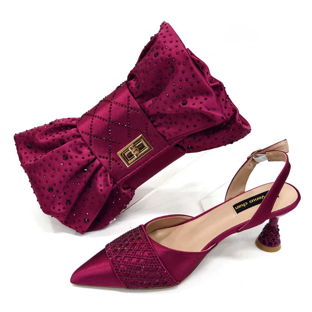 New Elegant Heels & Rhinestone Handbag Set