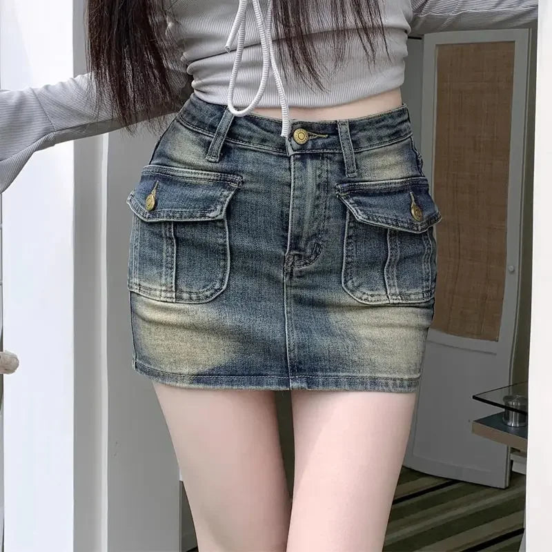 Vintage Distressed Denim Mini Skirt