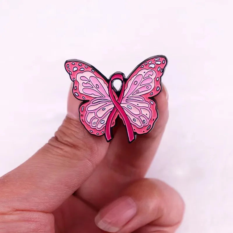 Pink Ribbon Enamel Pin - Beautiful Butterfly Brooch