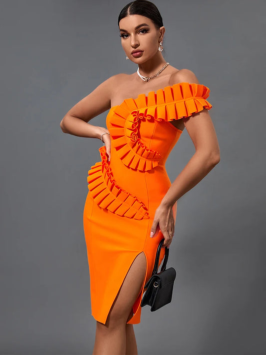 Cute Ruffle Bandage One-Shoulder Party Dress