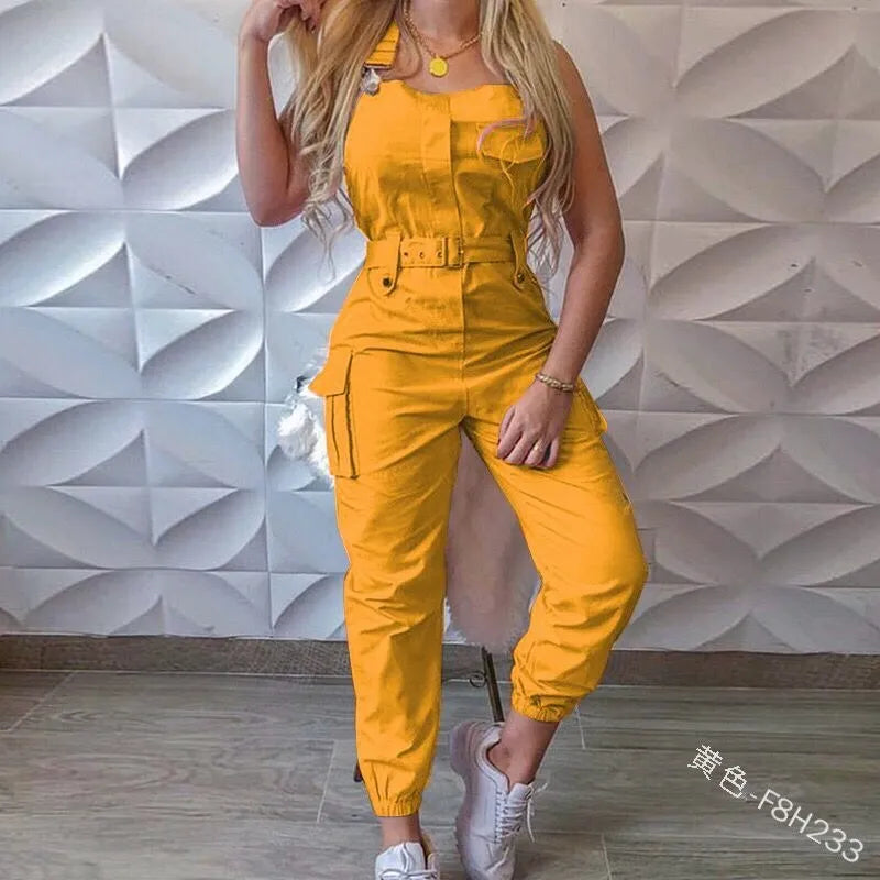 Sleeveless Cargo High-Waist Jumpsuit