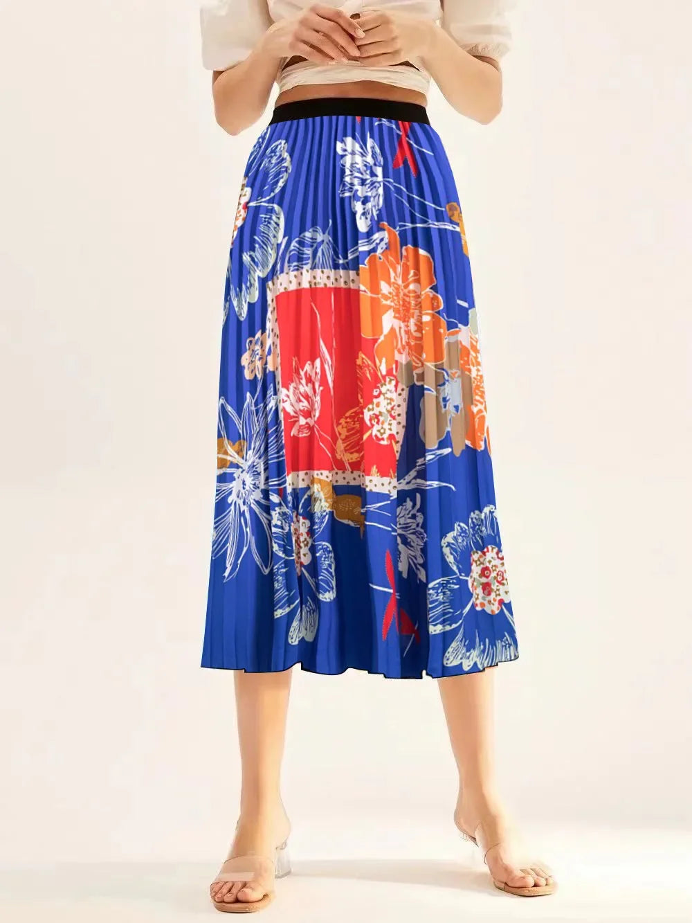 Vintage Printed Pleated Skirt