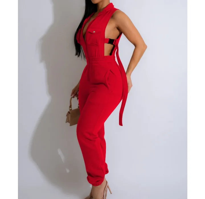 Sleeveless  Zipper 4-Pocket Jumpsuit
