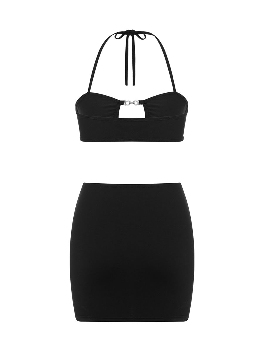 Three-Piece Tops+Thong+Skirt Outfit