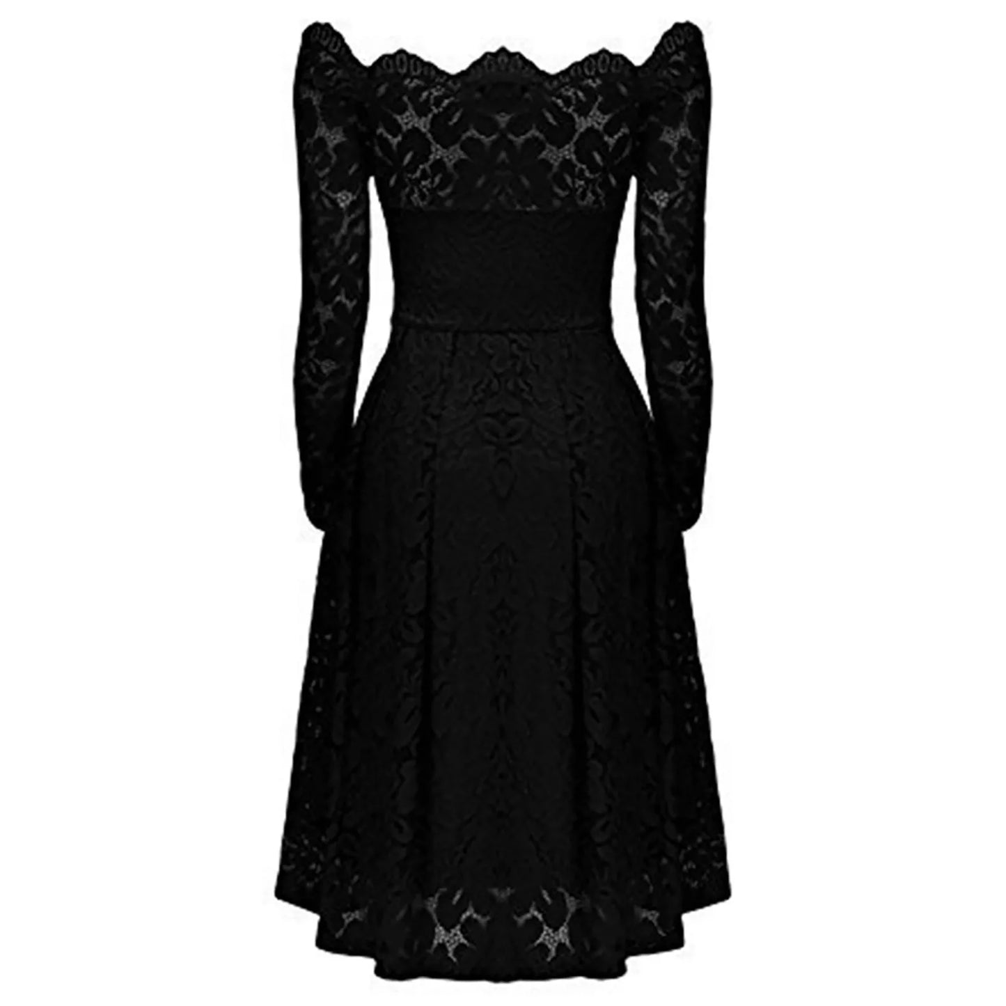 Flowy Hollow-Out Long-Sleeve A-Line Lace Dress With Lining