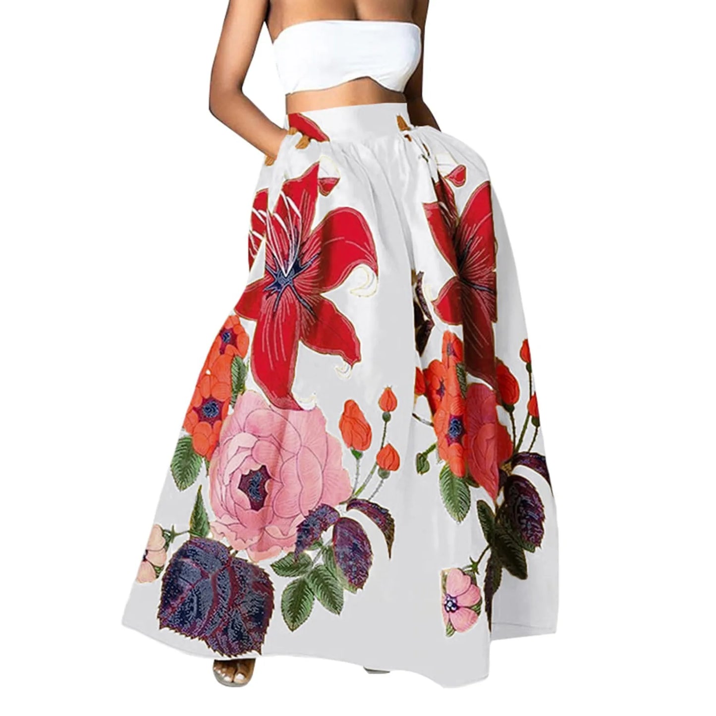 Retro Pockets Floral Print Loose Half-Skirt