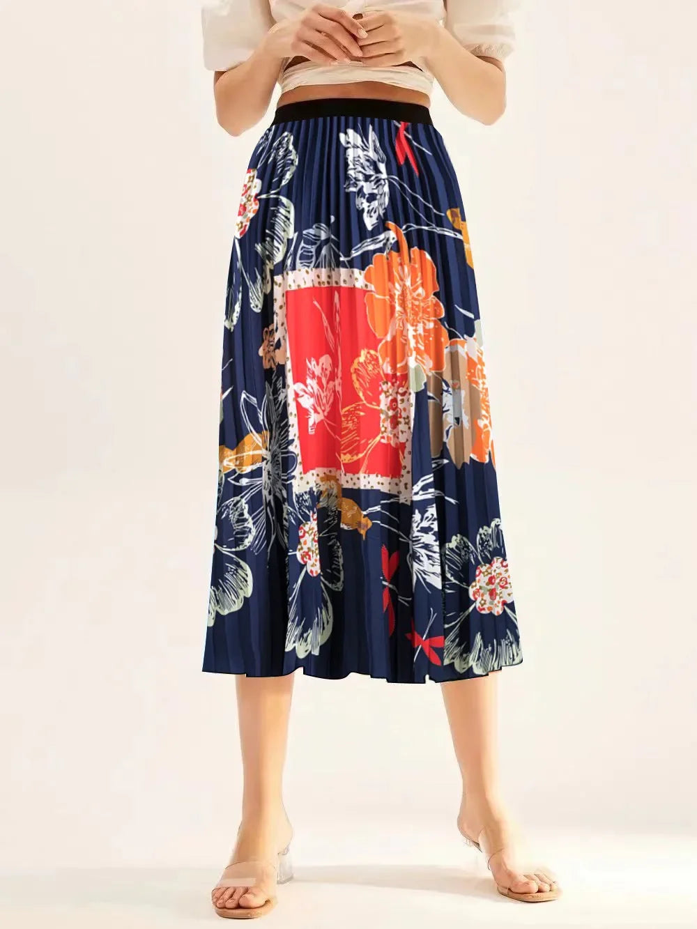 Vintage Printed Pleated Skirt