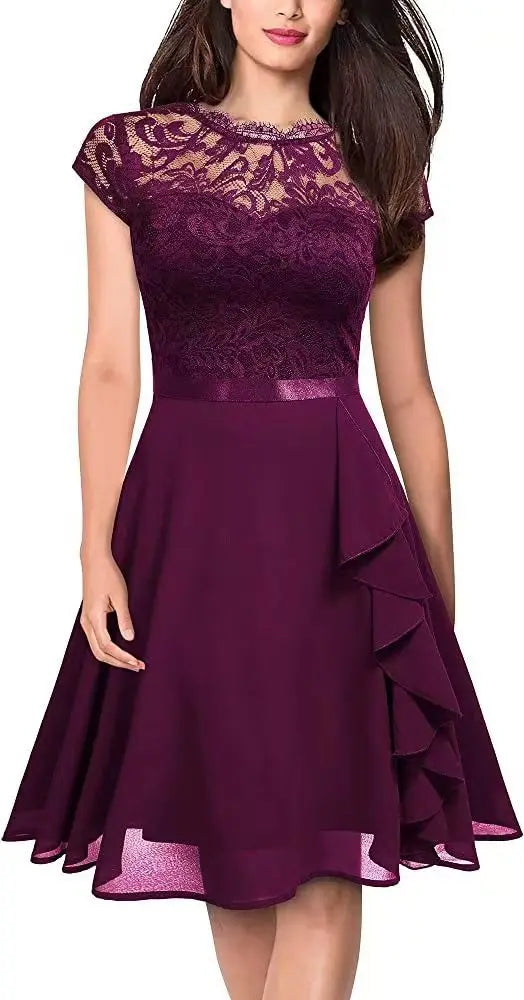 Lace Patchwork Hollow-Out Big-Swing Party Dress