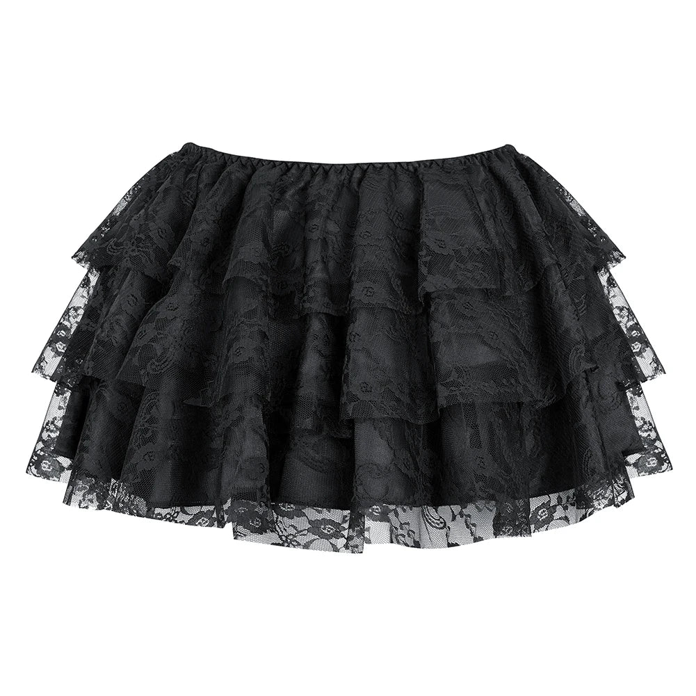 Layered Mesh Lace Pleated Gothic Mini Skirt
