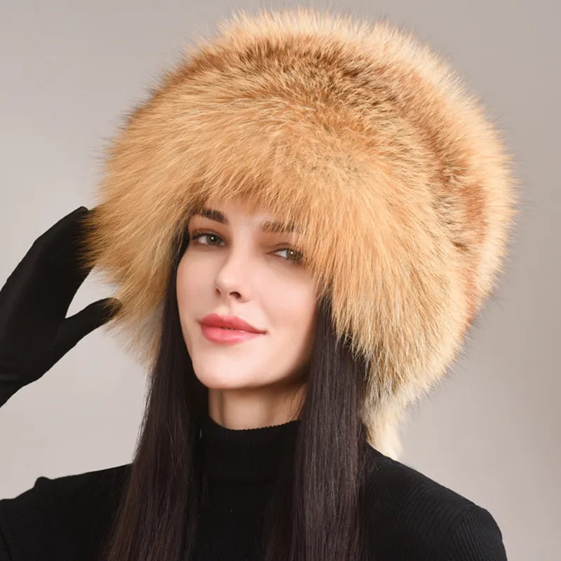 Natural Fox Fur Cap For Women