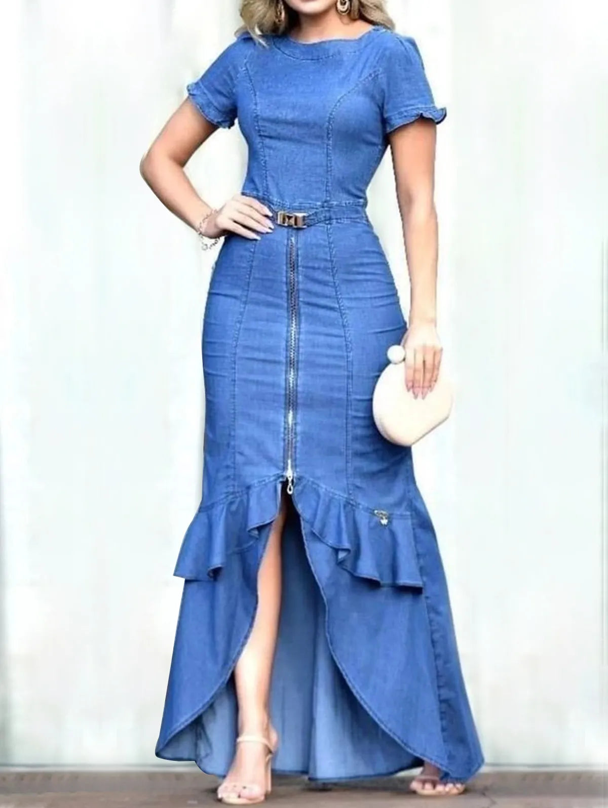 Denim Bodycon Maxi Streetwear Dress