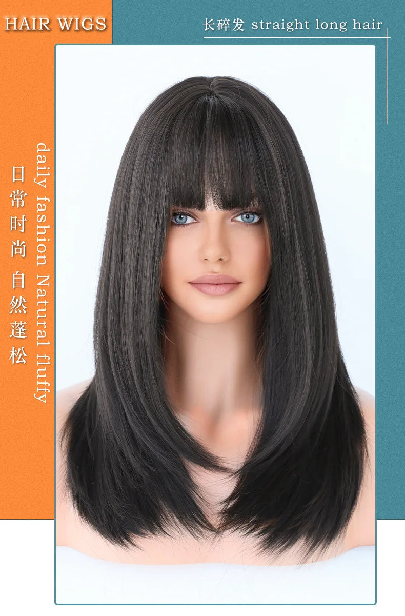 22“ Long Omber 3Style Black Brown Straight Women’s Cosplay Hair Wig