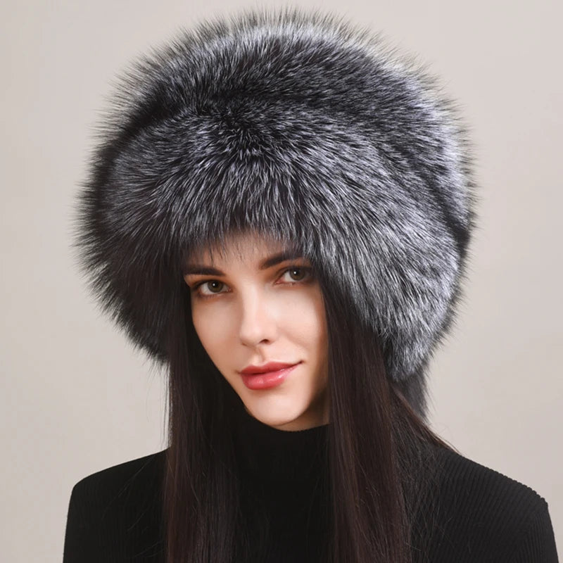 Natural Fox Fur Cap For Women