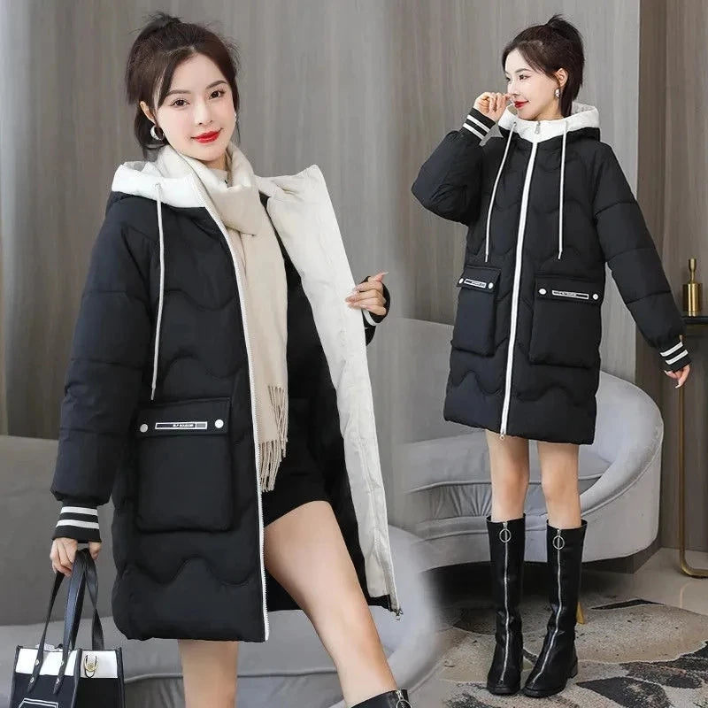 Hooded Windproof Down Cotton Jacket For Women