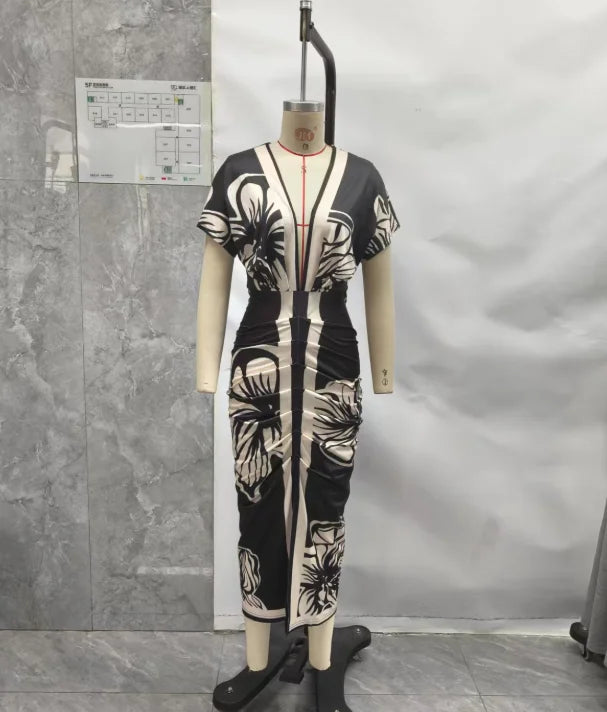 Ruched Short-Sleeve Dress
