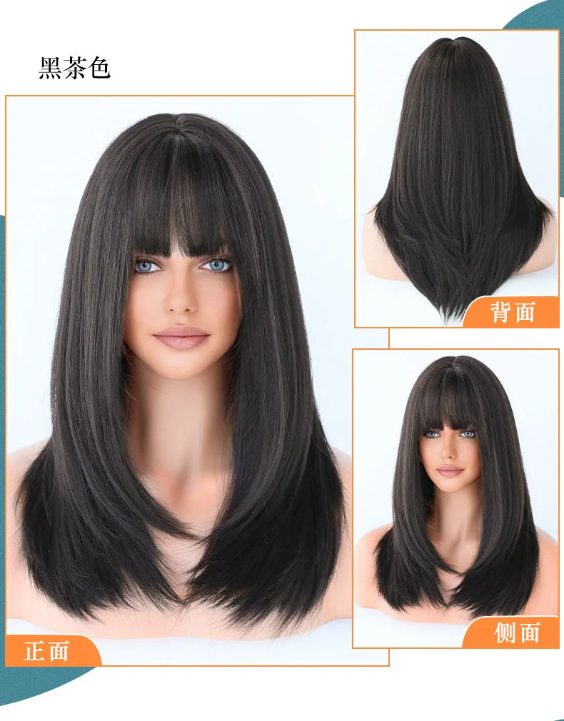 22“ Long Omber 3Style Black Brown Straight Women’s Cosplay Hair Wig