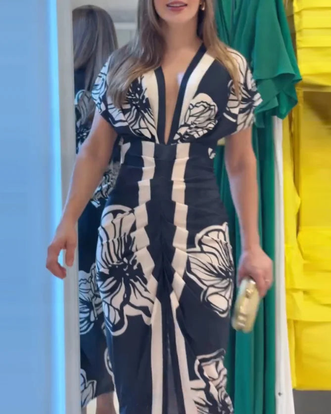Ruched Short-Sleeve Dress