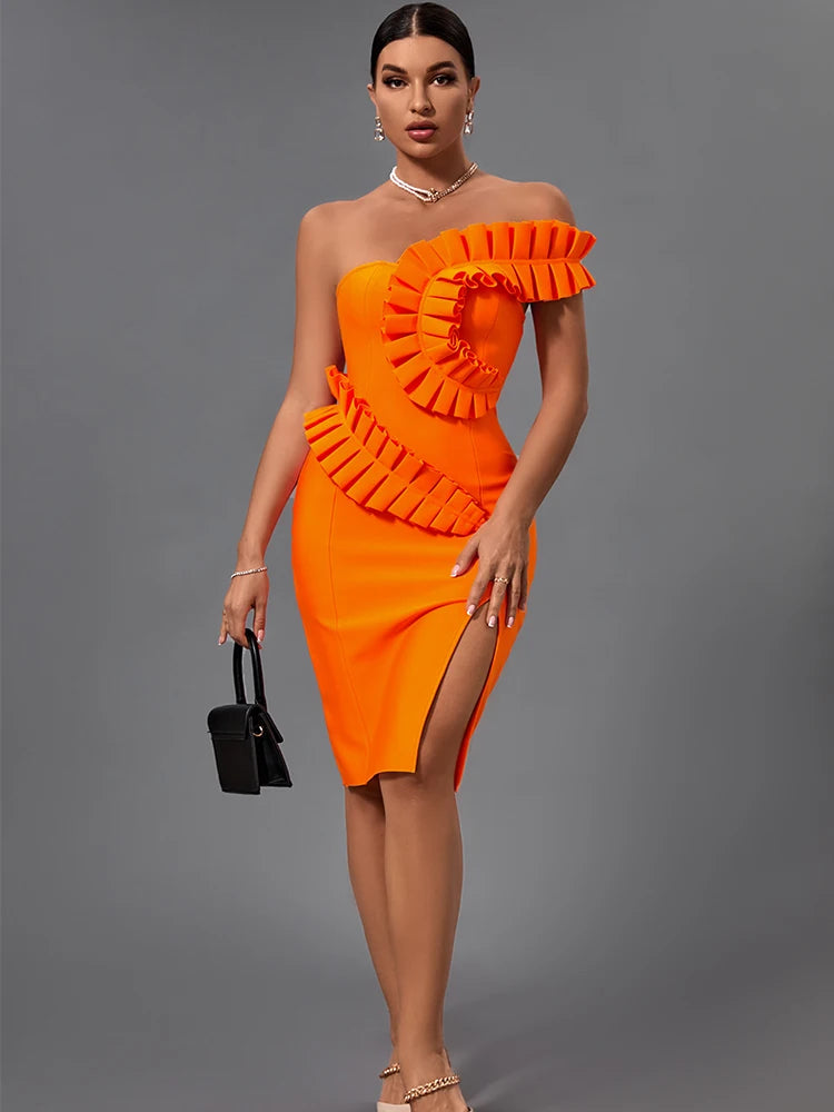 Cute Ruffle Bandage One-Shoulder Party Dress
