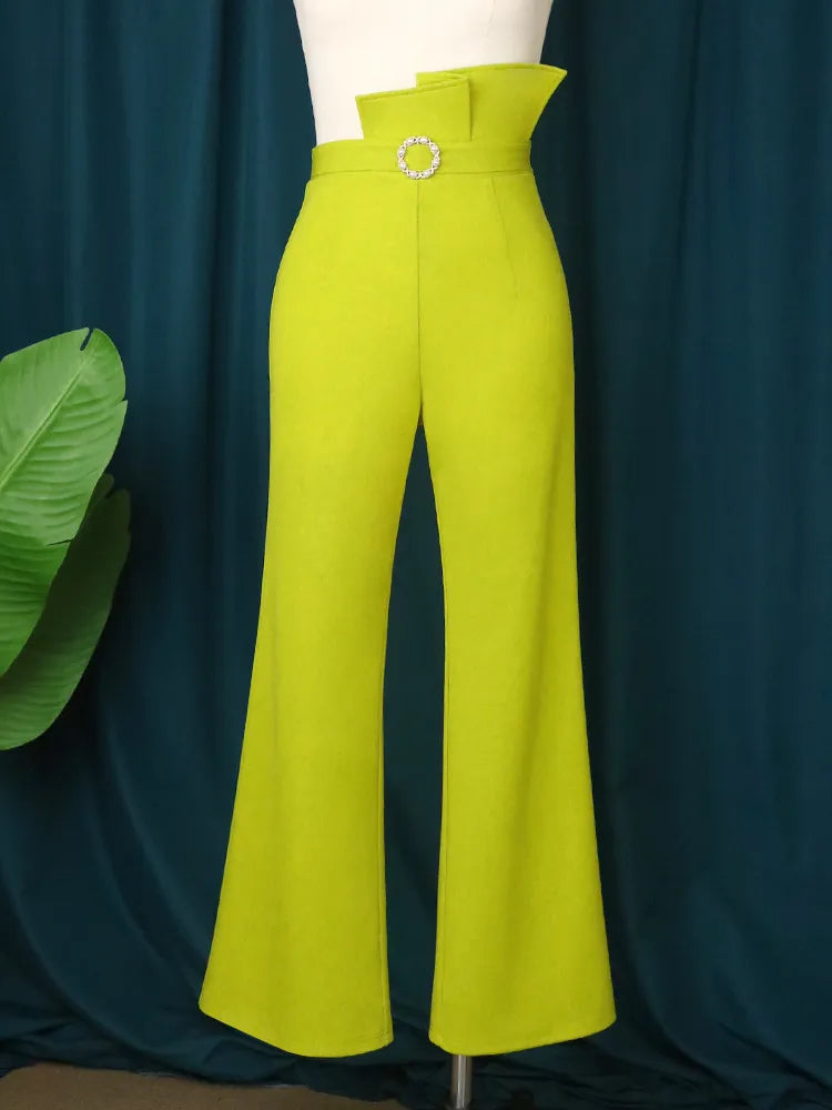 Trendy Pearl Belt Peplums Wide-Leg Women's Trousers