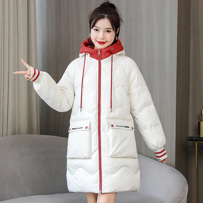 Hooded Windproof Down Cotton Jacket For Women