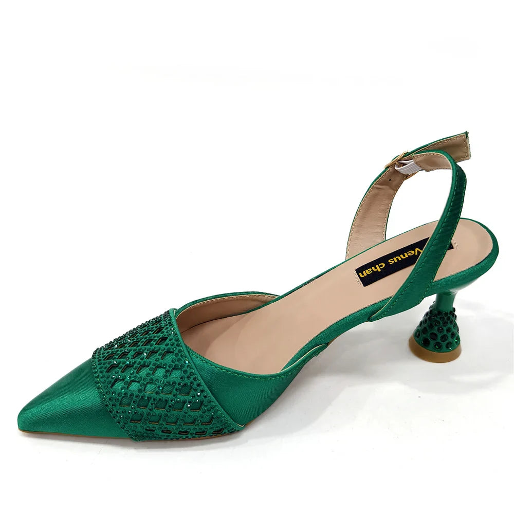 New Elegant Heels & Rhinestone Handbag Set