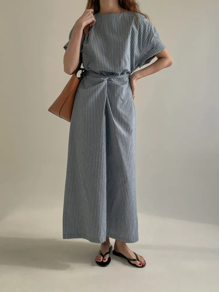 Vintage Elegant Long Striped Bandage Dress