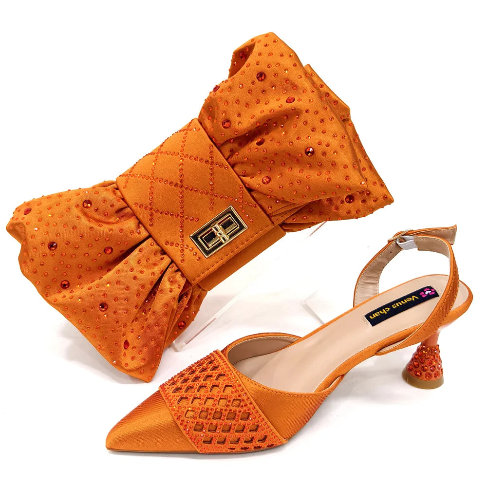 New Elegant Heels & Rhinestone Handbag Set