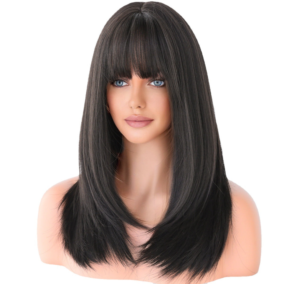 22“ Long Omber 3Style Black Brown Straight Women’s Cosplay Hair Wig